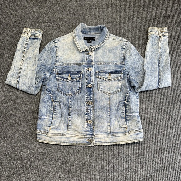 Tinseltown Denim Couture Jackets & Blazers - Tinseltown Denim Couture Acid Wash Trucker Jean Jacket Womens Medium Blue Cotton